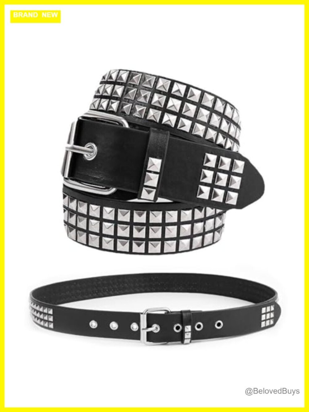 Black Studded Belt Punk Style PU Leather Metal Pyramid Studs Adjustable Unisex